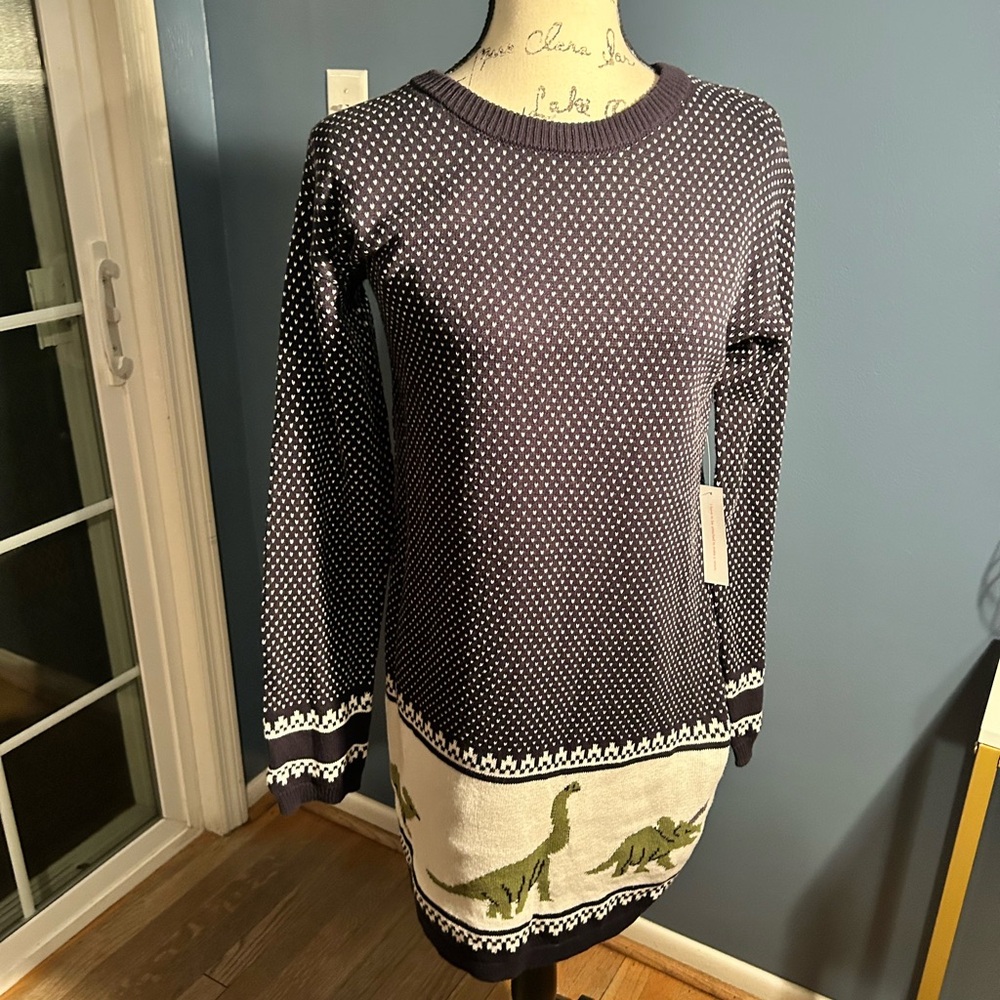 Modcloth Black and Green Dinosaur Sweater Dress - Picture 4 of 7